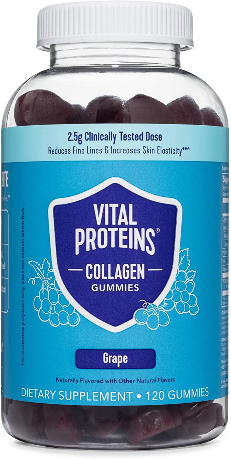 Collagen Gummies, 2.5G of Clinically-Tested Collagen for Hair, Skin, Nails & Wrinkles, 120 Ct, 30-Day Supply, Grape Flavor