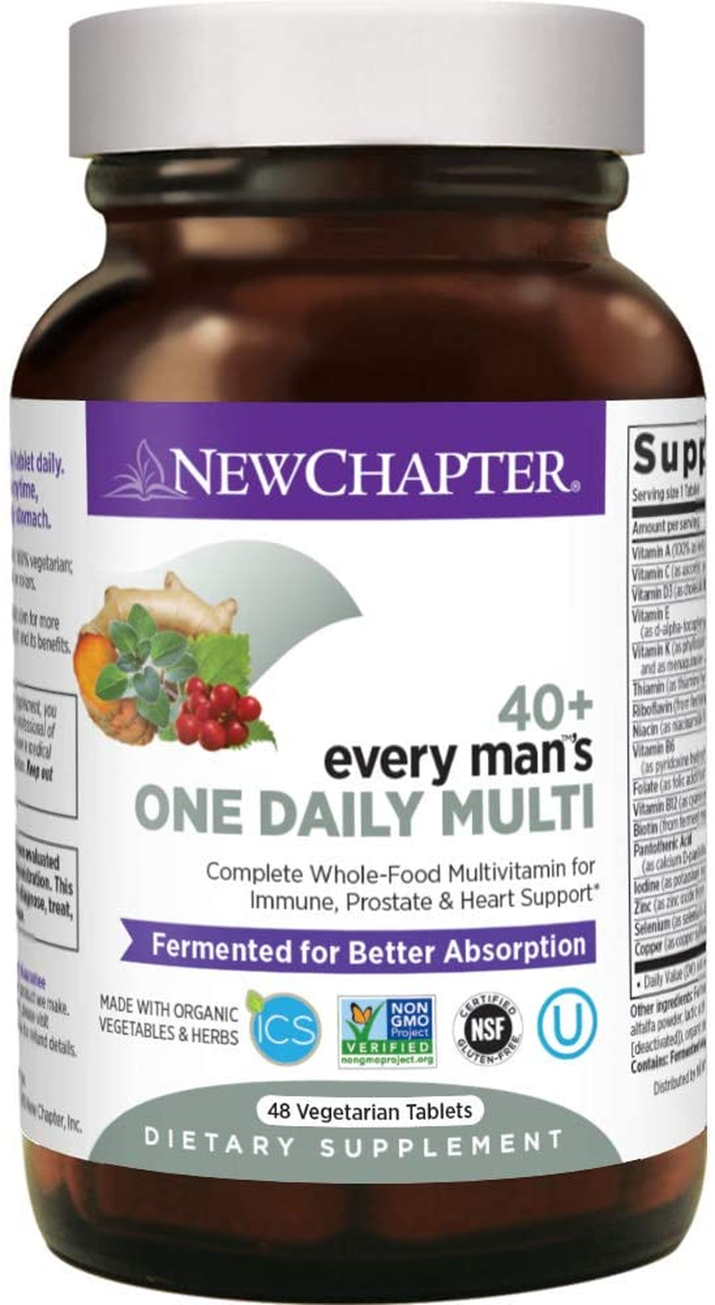 Men'S Multivitamin + Immune Support - Every Man'S One Daily 40+, Fermented with Probiotics + Whole Foods + Saw Palmetto + B Vitamins + Vitamin D3 + Organic Non-Gmo Ingredients - 48 Ct