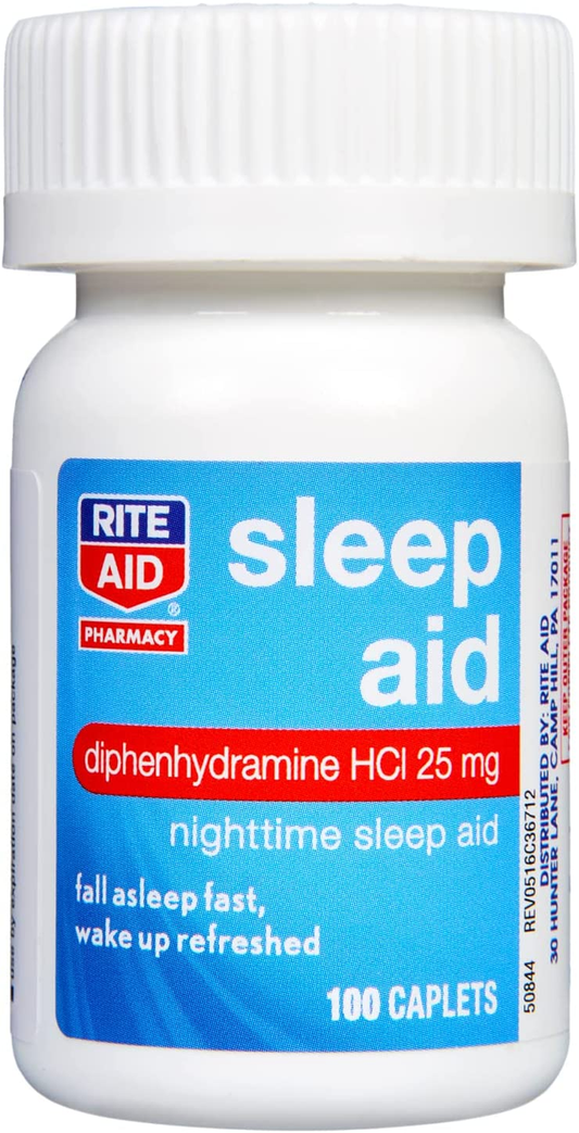 Nighttime Sleep Aid Diphenhydramine HCI 25 Mg, 100 Mini Caplets | Non-Habit Forming Sleep Supplement | Best Sleep Aid for Insomnia | Insomnia Relief and Anxiety Relief Items Natural Sleep Aid