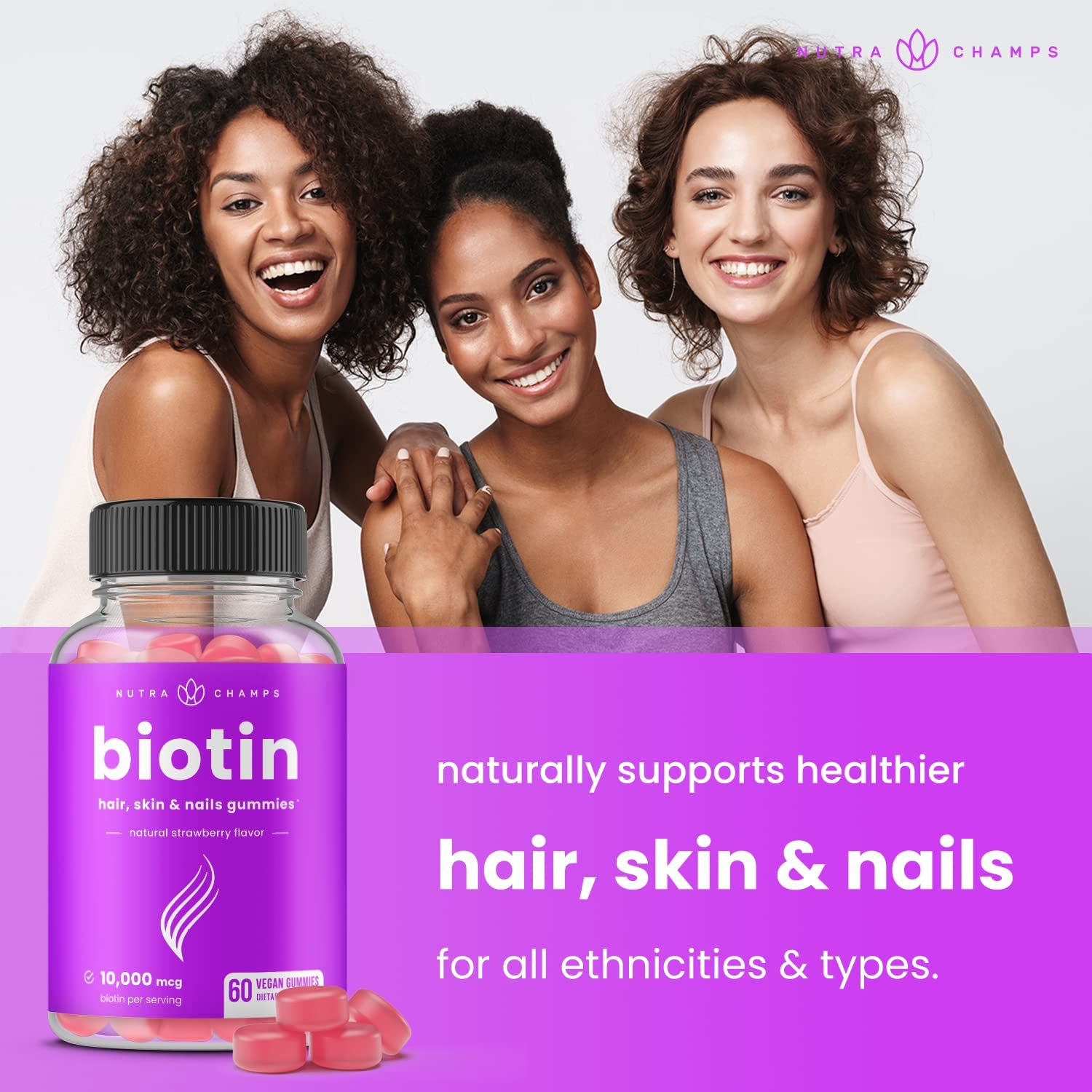 Biotin Gummies 10000Mcg [Highest Potency] for Healthy Hair, Skin & Nails Vitamins for Women, Men & Kids - 5000Mcg in Each Hair Vitamins Gummy - Vegan, Non-Gmo, Hair Growth Supplement