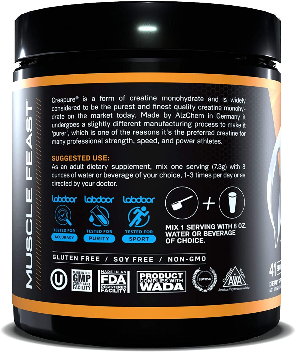 Creapure Creatine Monohydrate Powder | 5400Mg of Premium 100% Pure German Creatine per Serving | Vegan, Keto, Gluten Free | Tangerine - 41 Servings