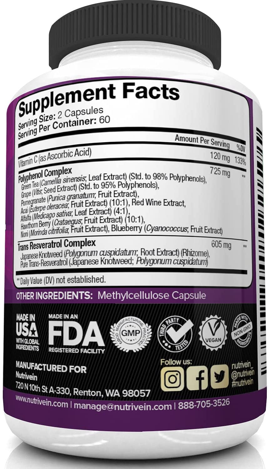 Resveratrol 1450Mg - Antioxidant Supplement 120 Capsules – Supports Healthy Aging and Promotes Immune, Brain Boost and Joint Support - Made with Trans-Resveratrol, Green Tea Leaf, Acai Berry