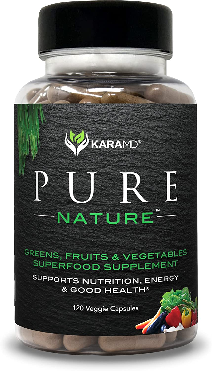 Pure Nature | Dr Formulated Greens, Fruit & Vegetable Whole Food Health Supplement | Vitamins, Fiber & Antioxidant Superfood Nutrition | Natural Energy, Digestion & Immunity Boost, 120 Capsules