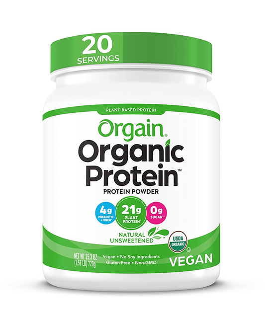 Organic Unflavored Plant Based Protein Powder, Natural Unsweetened - 21G of Protein, Vegan, Non Dairy, Gluten Free, No Sugar Added, Soy Free, Non-Gmo, 1.59 Lb (Packaging May Vary)