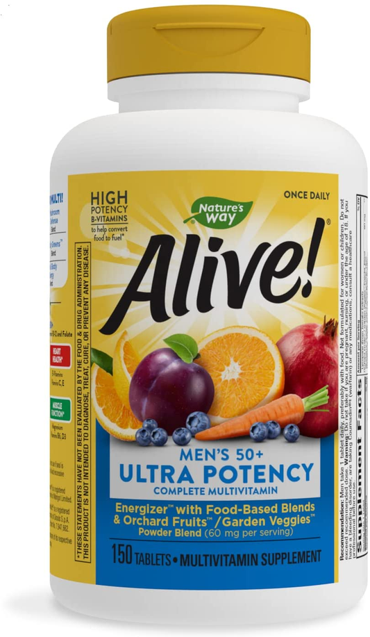 Nature’S Way Alive! Men’S 50+ Ultra Potency Complete Multivitamin, High Potency B-Vitamins, 150 Tablets