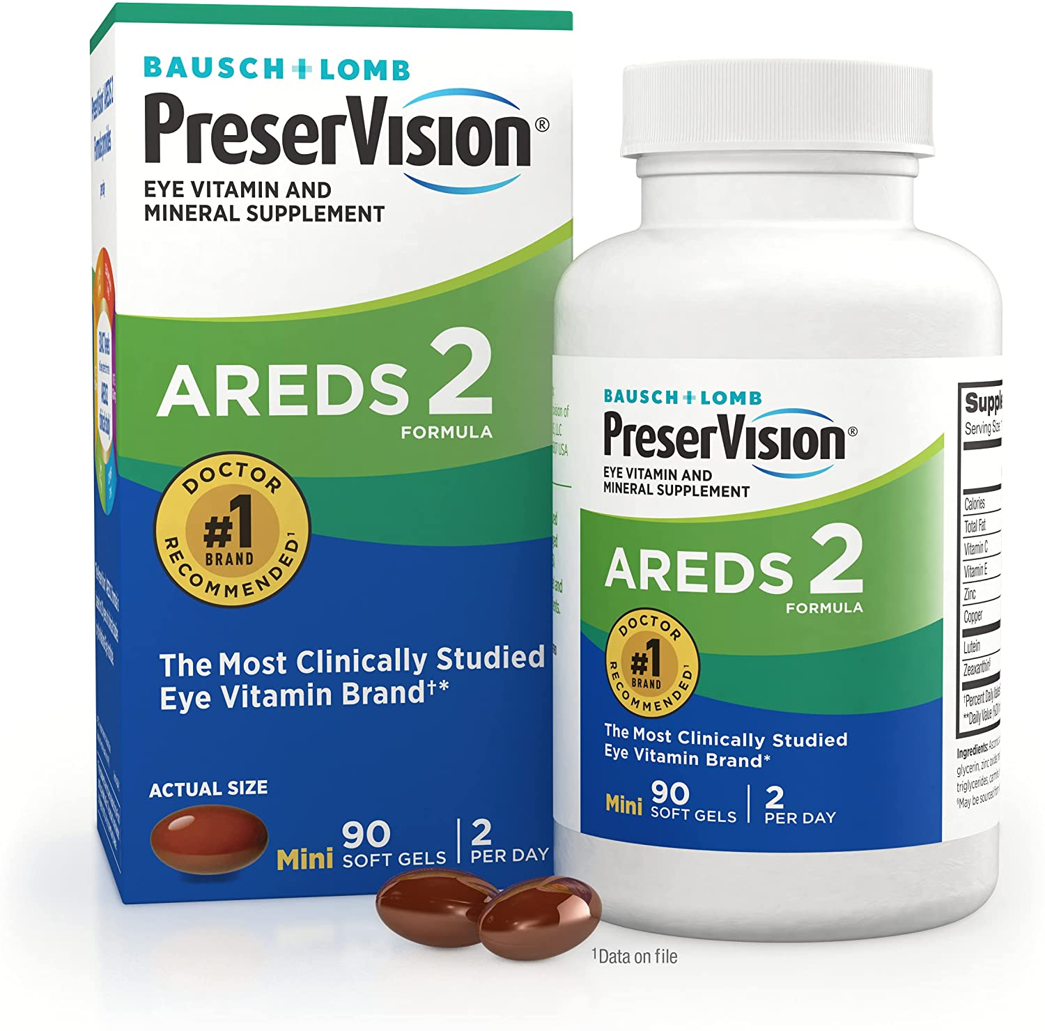 AREDS 2 Eye Vitamin & Mineral Supplement, Contains Lutein, Vitamin C, Zeaxanthin, Zinc & Vitamin E, 90 Softgels (Packaging May Vary)