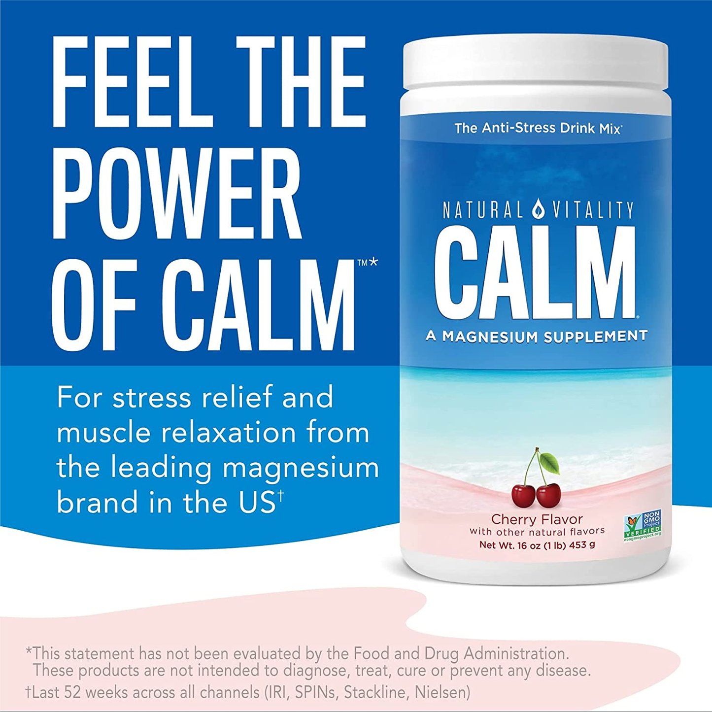 Calm, Magnesium Citrate Supplement Powder, Anti-Stress Drink Mix, Cherry, 16 Ounces (Package May Vary)