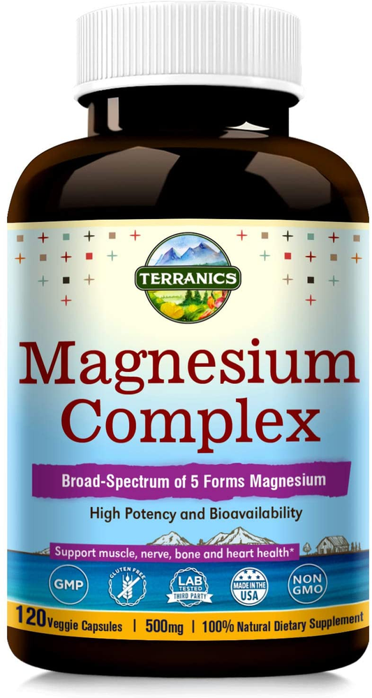 Magnesium Complex, 500Mg, 120 Veg Capsules Chelated for Max Absorption, Support Heart, Mood, Sleep, Muscle Health