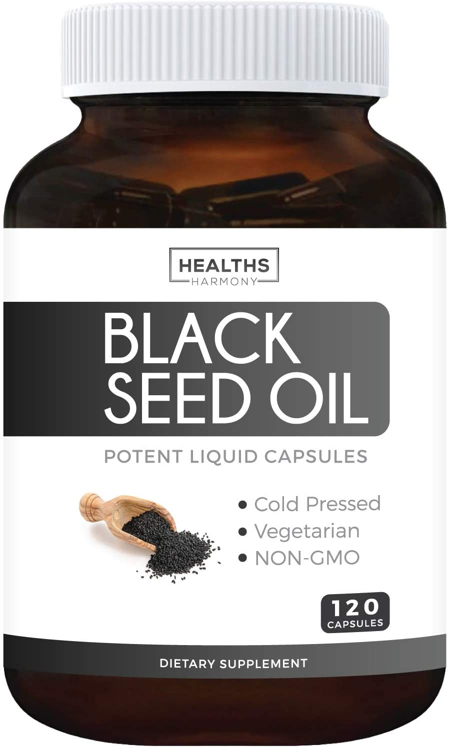 Black Seed Oil - 120 Softgel Capsules (Non-Gmo & Vegetarian) Premium Cold-Pressed Nigella Sativa Producing Pure Black Cumin Seed Oil with Vitamin E - 500Mg Each, 1000Mg per Serving