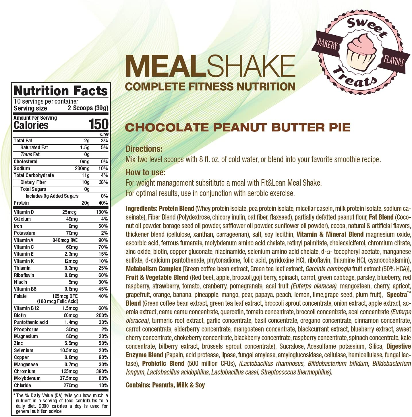 Meal Shake Fat Burning Meal Replacement with Protein, Fiber, Probiotics and Organic Fruits & Vegetables and Green Tea for Weight Loss, Chocolate Peanut Butter Pie, 0.86 Lbs