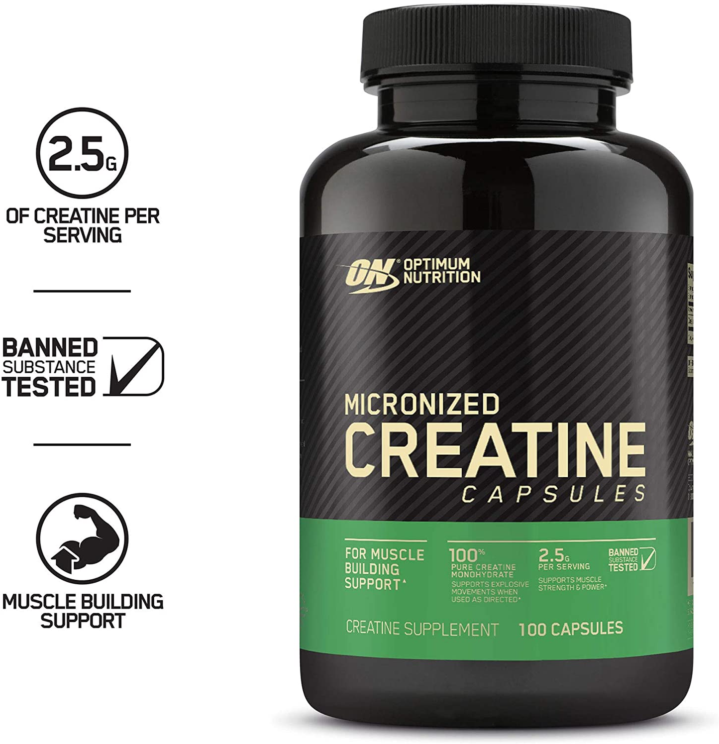 Micronized Creatine Monohydrate Capsules, Keto Friendly, 2500Mg, 100 Capsules