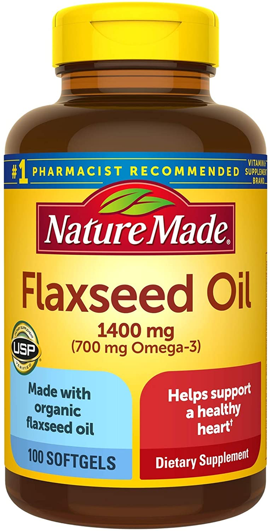 Flaxseed Oil 1400 Mg Softgels, 100 Count for Heart Health Support