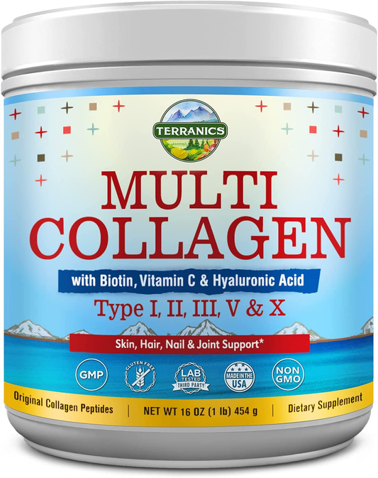 Multi Collagen Powder Type I II III V X with Biotin Vitamin C Hyaluronic Acid, Paleo & Keto Friendly, Skin Hair Nail & Joint Support, Bovine Marine Chicken & Eggshell, Original, No Gluten, Non-Gmo