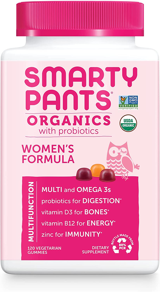 Organic Womens Multivitamin, Daily Gummy Vitamins: Biotin, Probiotics, Vitamin C, D3, B12, Omega 3, & Zinc for Immune Support, Energy, & Hair Skin & Nails, 120 Gummies, 30 Day Supply