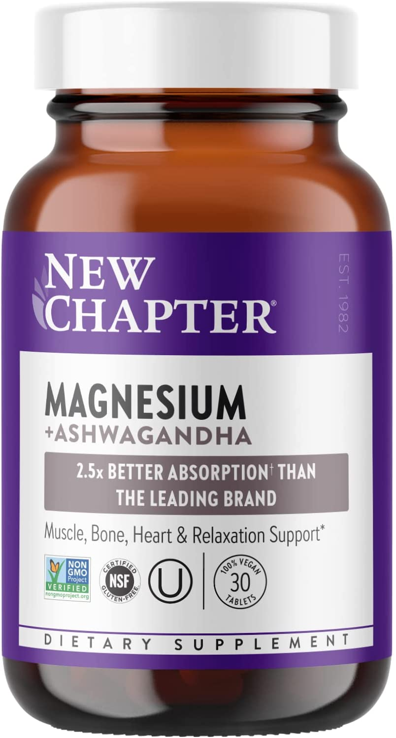 Magnesium,  Magnesium + Ashwagandha Supplement, 2.5X Absorption, Muscle Recovery, Heart & Bone Health, Calm & Relaxation, Gluten Free, Non-Gmo - 30 Count (Pack of 1)