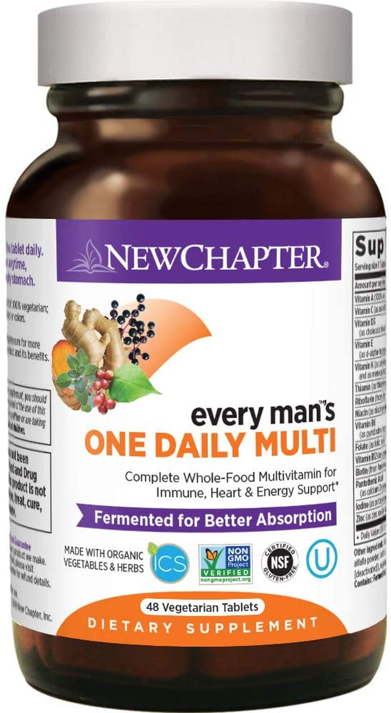 Men’S Multivitamin + Immune, Energy & Stress Support – Every Man’S One Daily with Fermented Probiotics & Whole Foods + Vitamin D3 + Vitamin B6 & B12 + Organic Non-Gmo Ingredients - 48 Ct