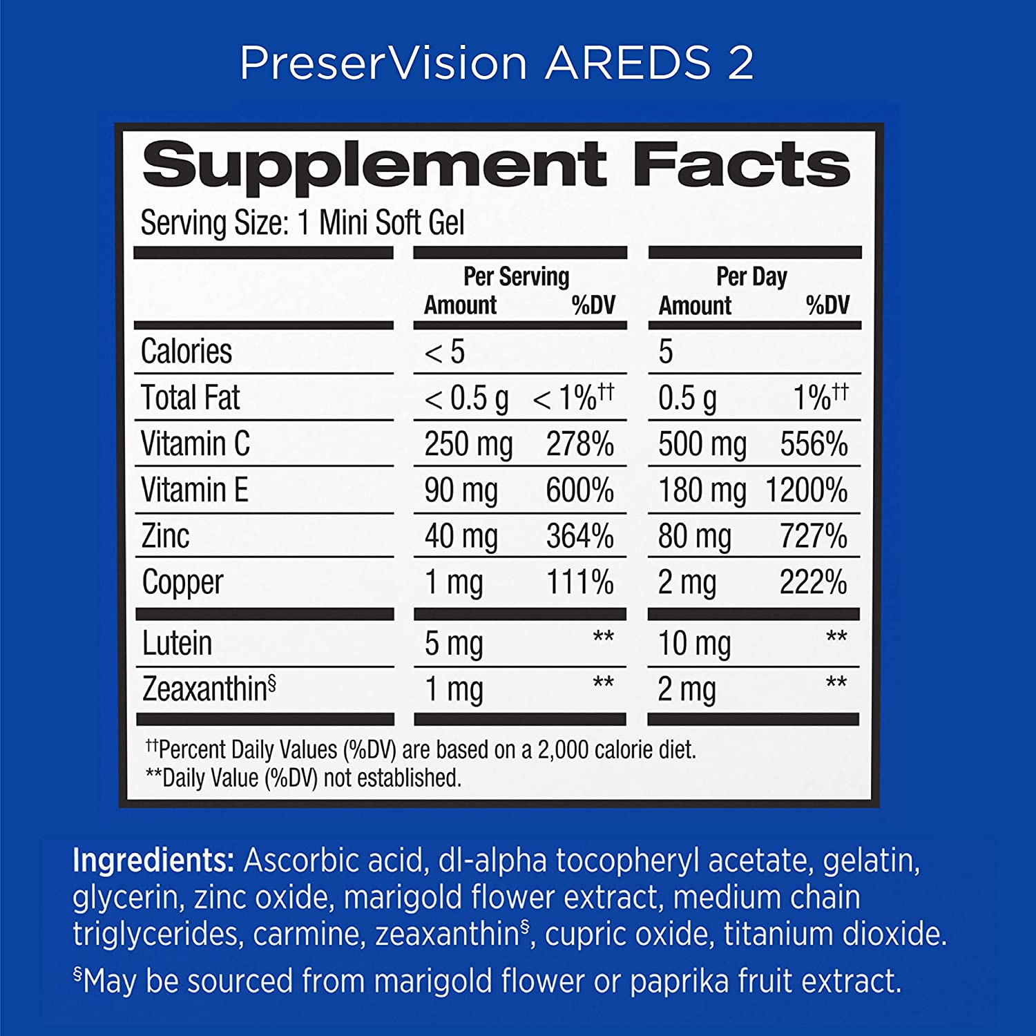 AREDS 2 Eye Vitamin & Mineral Supplement, Contains Lutein, Vitamin C, Zeaxanthin, Zinc & Vitamin E, 90 Softgels (Packaging May Vary)