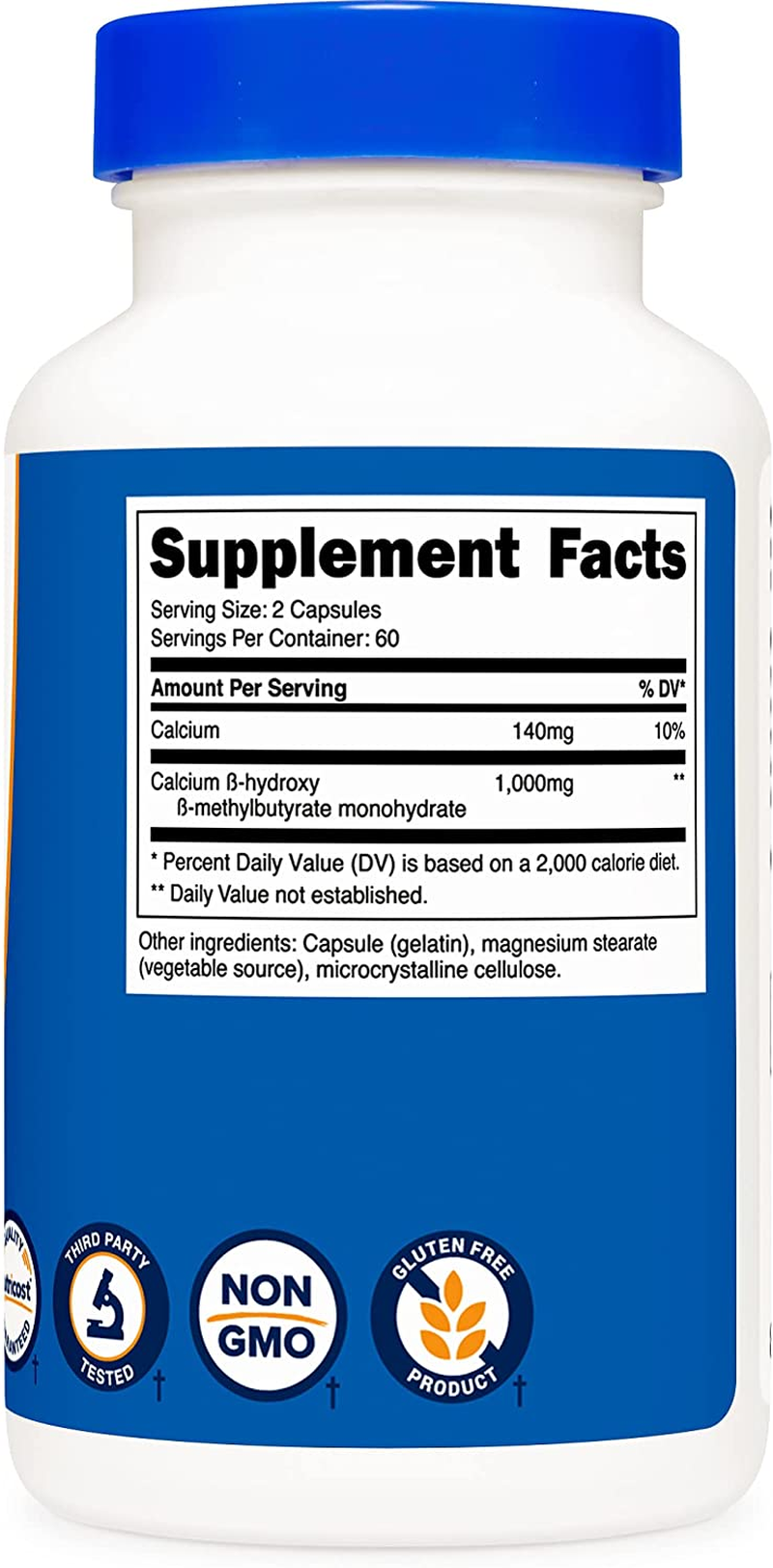 HMB (Beta-Hydroxy Beta-Methylbutyrate) 1000Mg (120 Capsules) - 500Mg per Capsule, 60 Servings - Gluten Free and Non-Gmo