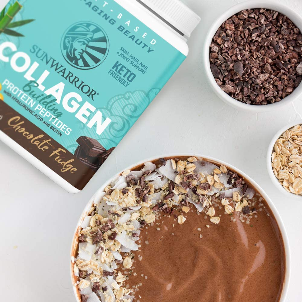 Vegan Collagen Peptides Powder Plant Based Vegan Organic Collagen Hyaluronic Acid Biotin No Sugar Dairy or Soy Non GMO (Chocolate)