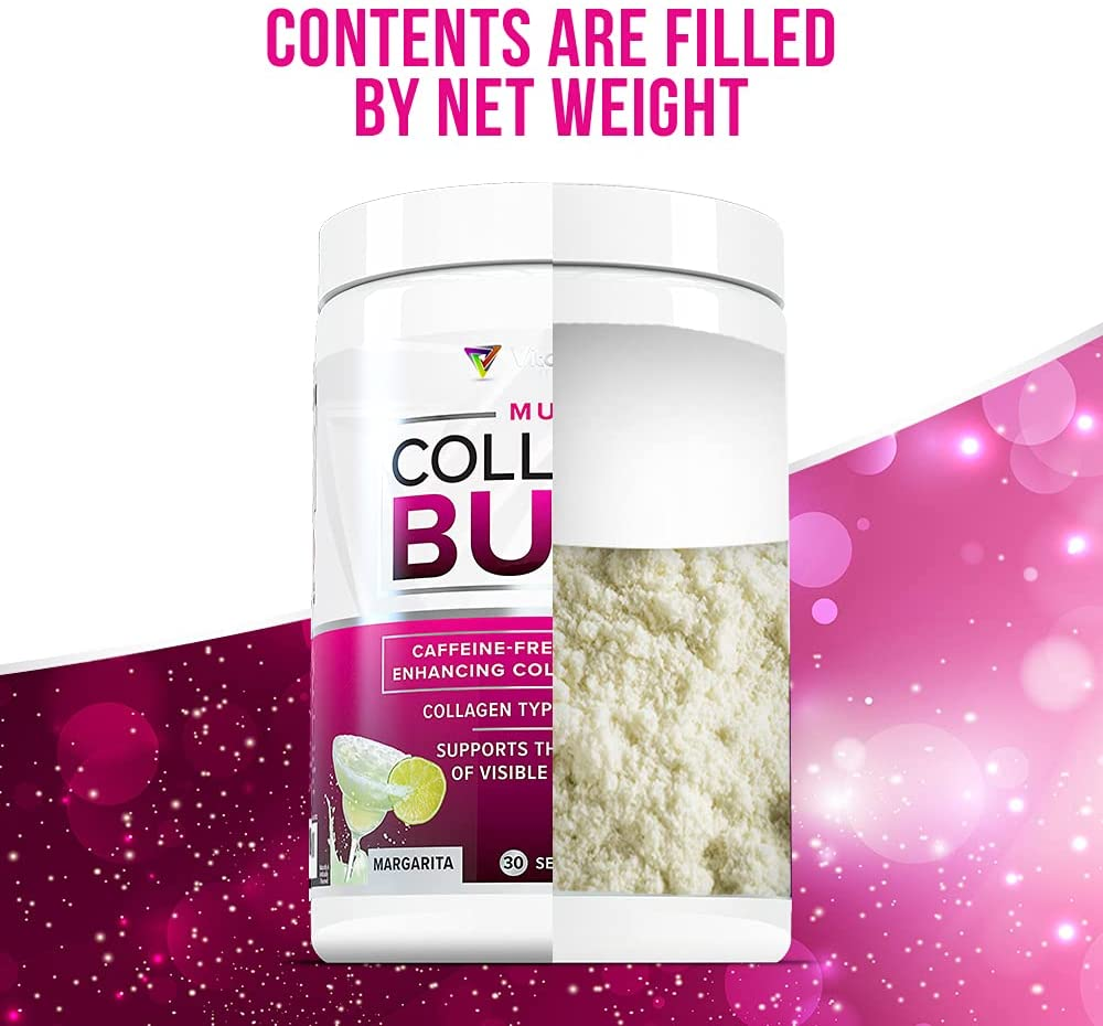 Multi Collagen Burn: Multi-Type Hydrolyzed Collagen Protein Peptides with Hyaluronic Acid, Vitamin C, SOD B Dimpless, Types I, II, III, V and X Collagen, Caffeine-Free (Margarita)