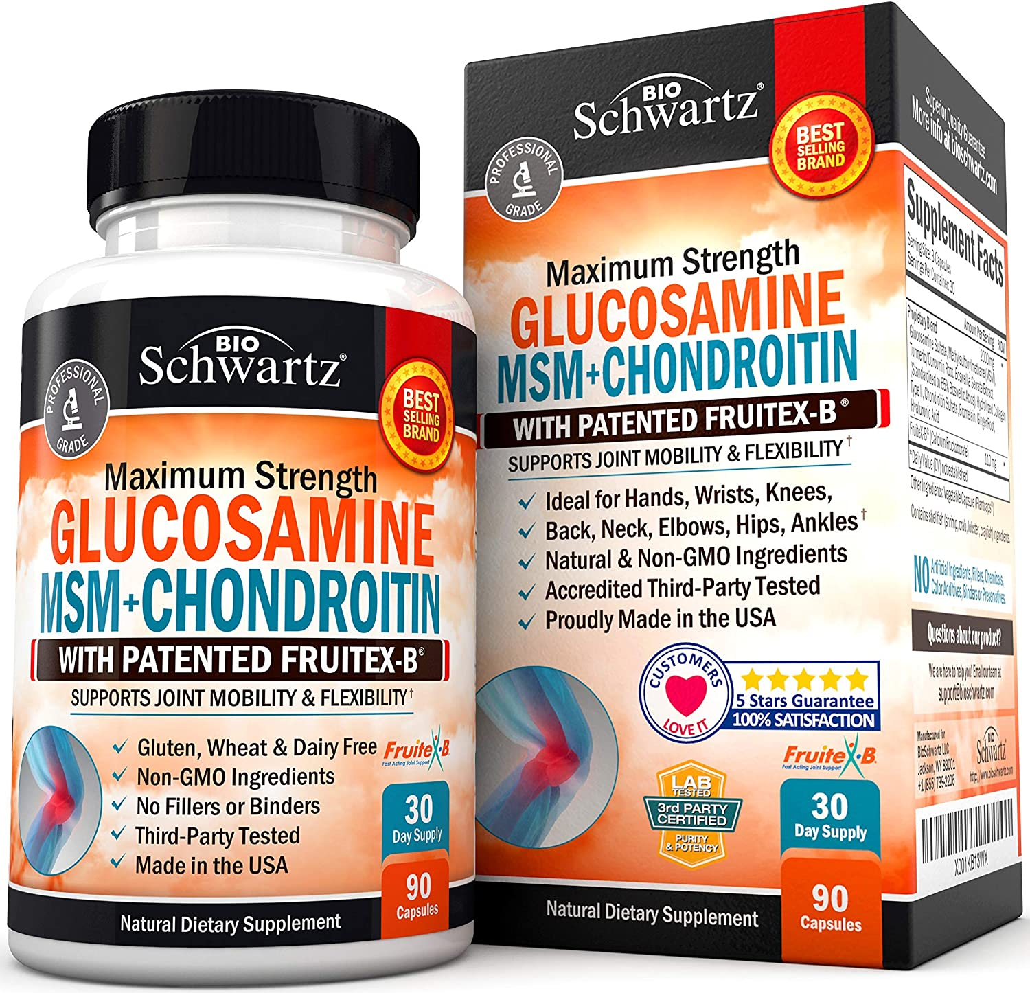 Glucosamine Chondroitin MSM Triple Strength Joint Supplement with Collagen Turmeric Curcumin - Supports Healthy Inflammatory Activity & Joint Hip Back Knees Hands Health for Seniors & Adults - 90Ct