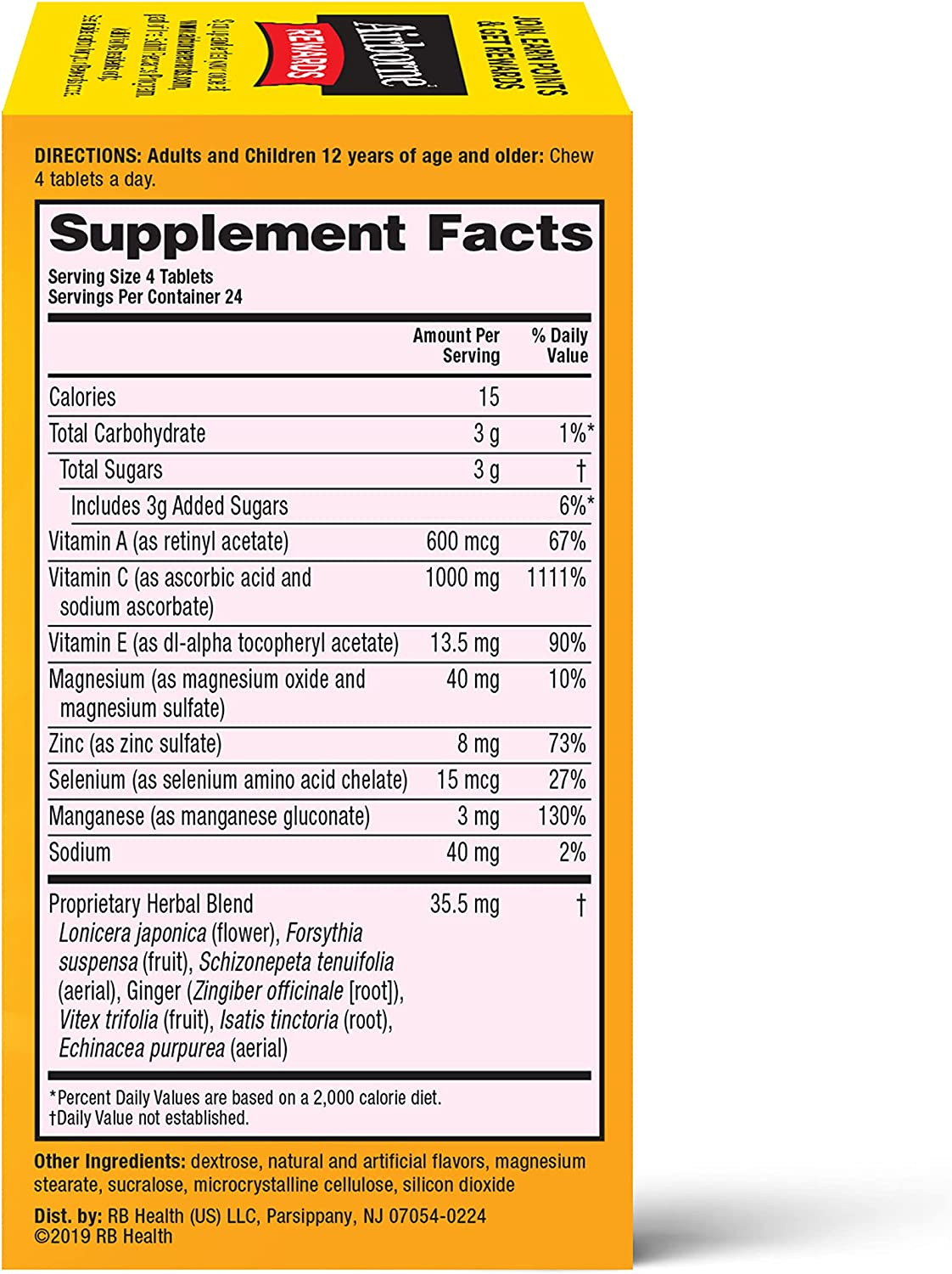 1000Mg Vitamin C Chewable Tablets with Zinc, Immune Support Supplement with Powerful Antioxidants Vitamins a C & E - (96 Count Bottle), Citrus Flavor, Gluten-Free