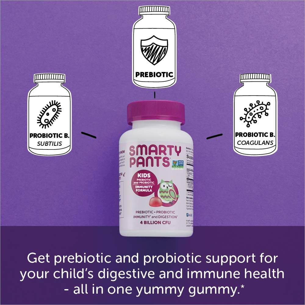 Kids Probiotic Immunity Gummies: Prebiotics & Probiotics for Immune Support & Digestive Comfort, Grape Flavor, 60 Gummy Vitamins, 30 Day Supply, No Refrigeration Required