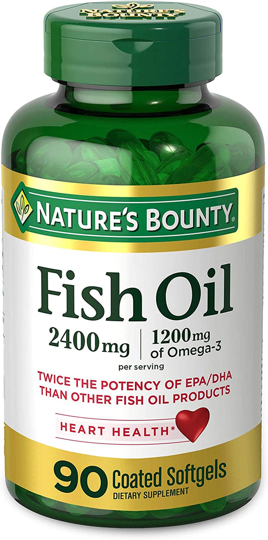 Nature’S Bounty Fish Oil, Supports Heart Health, 2400Mg, Coated Softgels, 90 Ct.