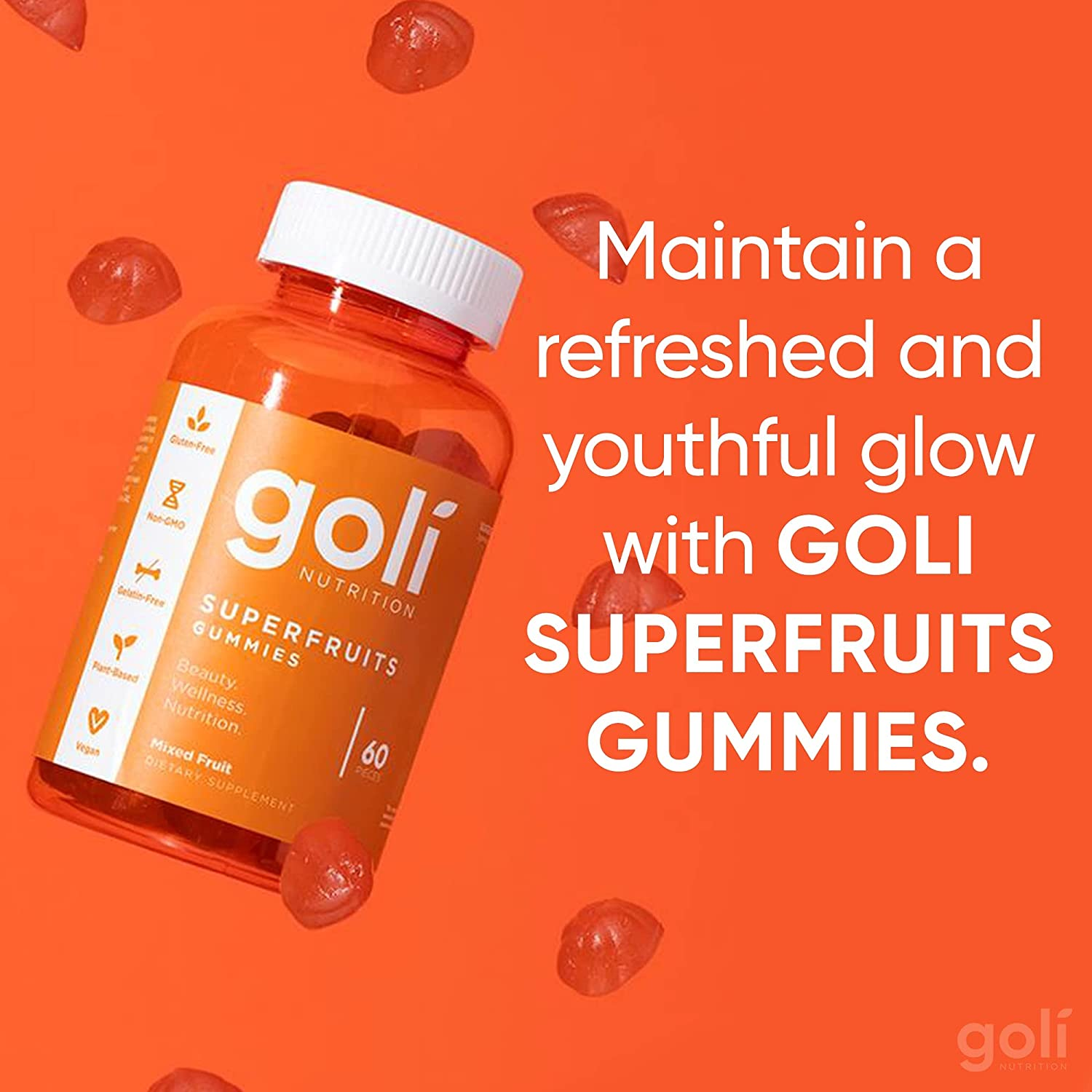 SUPERFRUITS Vitamin Gummy by  Nutrition 60 Ct - with Collagen-Enhancing Ingredients. Radiate. Rejuvenate. Refresh (Mixed Fruit, Vegan, Plant-Based, Non-Gmo, Gluten-Free & Gelatin Free)