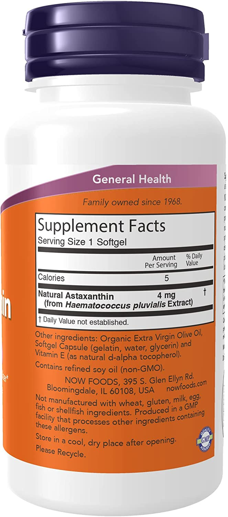 Supplements, Astaxanthin 4 Mg Derived from Non-Gmo Haematococcus Pluvialis Microalgae and Has Naturally Occurring Lutein, Canthaxanthin and Beta-Carotene, 90 Softgels