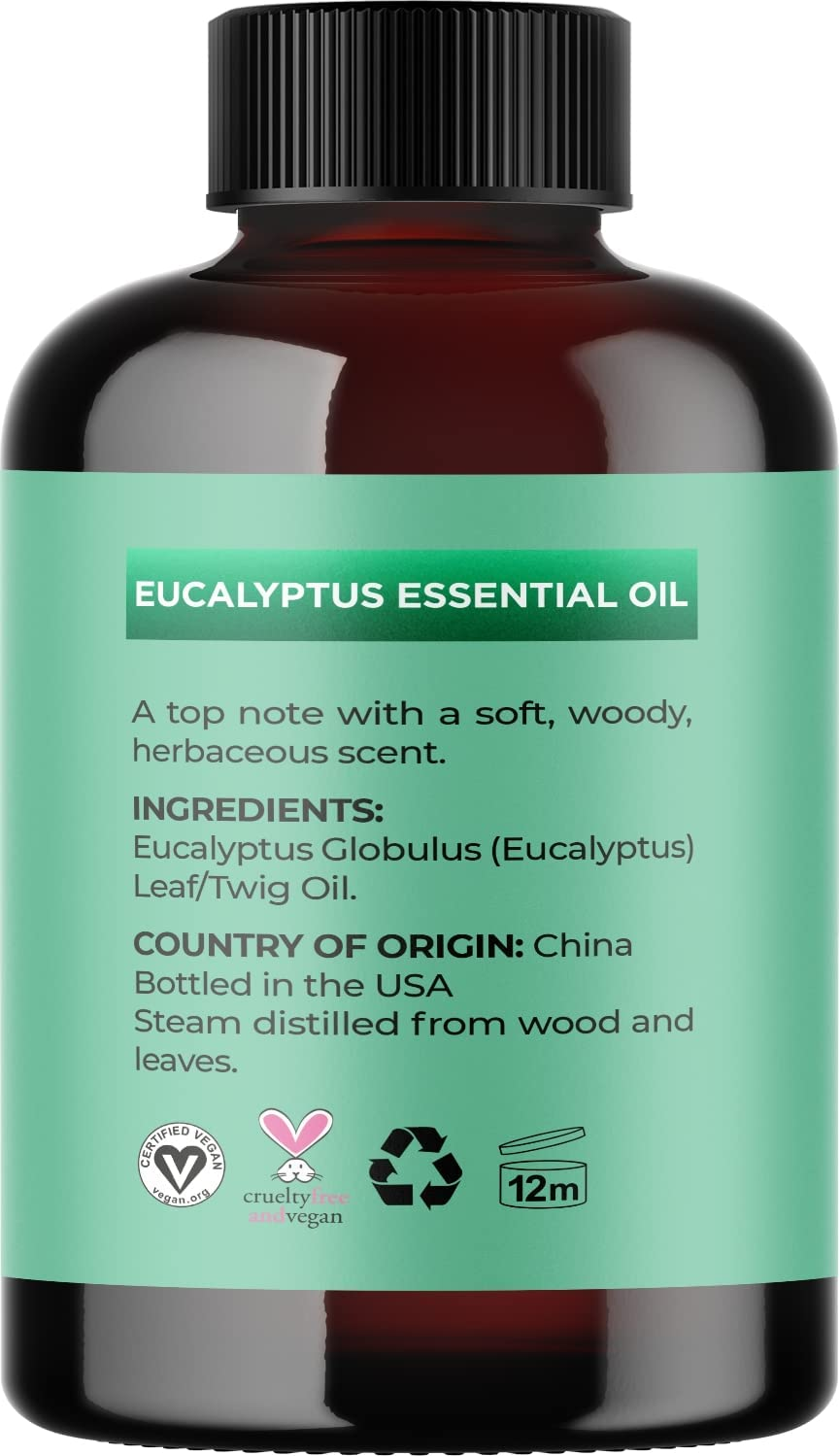 Pure Eucalyptus Essential Oil 4Oz - Invigorating Eucalyptus Essential Oil for Diffuser Home Spa Aromatherapy and Natural Bath Oil - Eucalyptus Oil for Diffuser Dry Scalp Care and DIY Skin Care