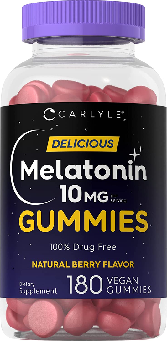 Melatonin Gummies 10Mg | 180 Count | Adult Drug Free Aid | Natural Berry Flavor | Vegan, Non-Gmo, Gluten Free | by