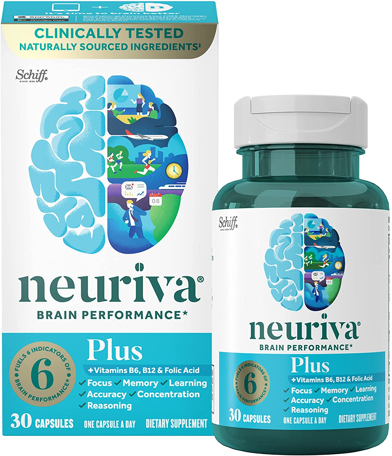 Nootropic Brain Support Supplement - plus Capsules (30 Count in a Box), Phosphatidylserine, B6, B12, Supports Focus Memory Concentration Learning Accuracy and Reasoning