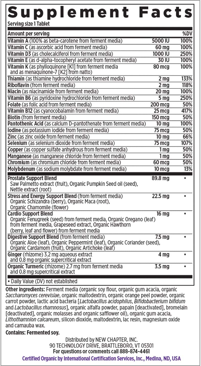 Men'S Multivitamin + Immune Support - Every Man'S One Daily 40+, Fermented with Probiotics + Whole Foods + Saw Palmetto + B Vitamins + Vitamin D3 + Organic Non-Gmo Ingredients - 48 Ct