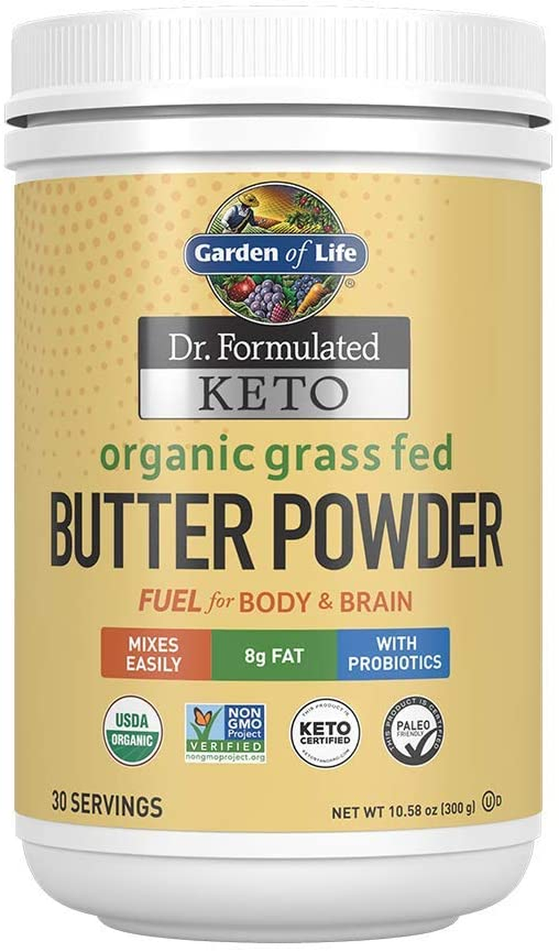 Dr. Formulated Keto Organic Grass Fed Butter Powder, 30 Servings, 8G Fat Mcts and CLA plus Probiotics - Non-Gmo, Gluten Free, Keto & Paleo, Best for Coffee, Shakes & Cooking, 10.58 Oz