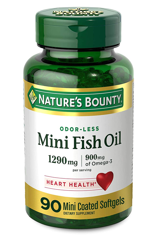 Nature’S Bounty Mini Fish Oil Softgels 1290 Mg, Omega-3, Supports Heart Health, Odor-Less, 90 Mini Coated Softgels