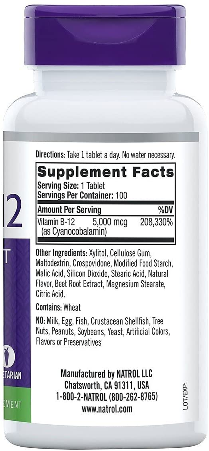 Vitamin B12 Fast Dissolve Tablets, Promotes Energy, Supports a Healthy Nervous System, Maximum Strength, Strawberry Flavor, 5,000Mcg, 100 Count