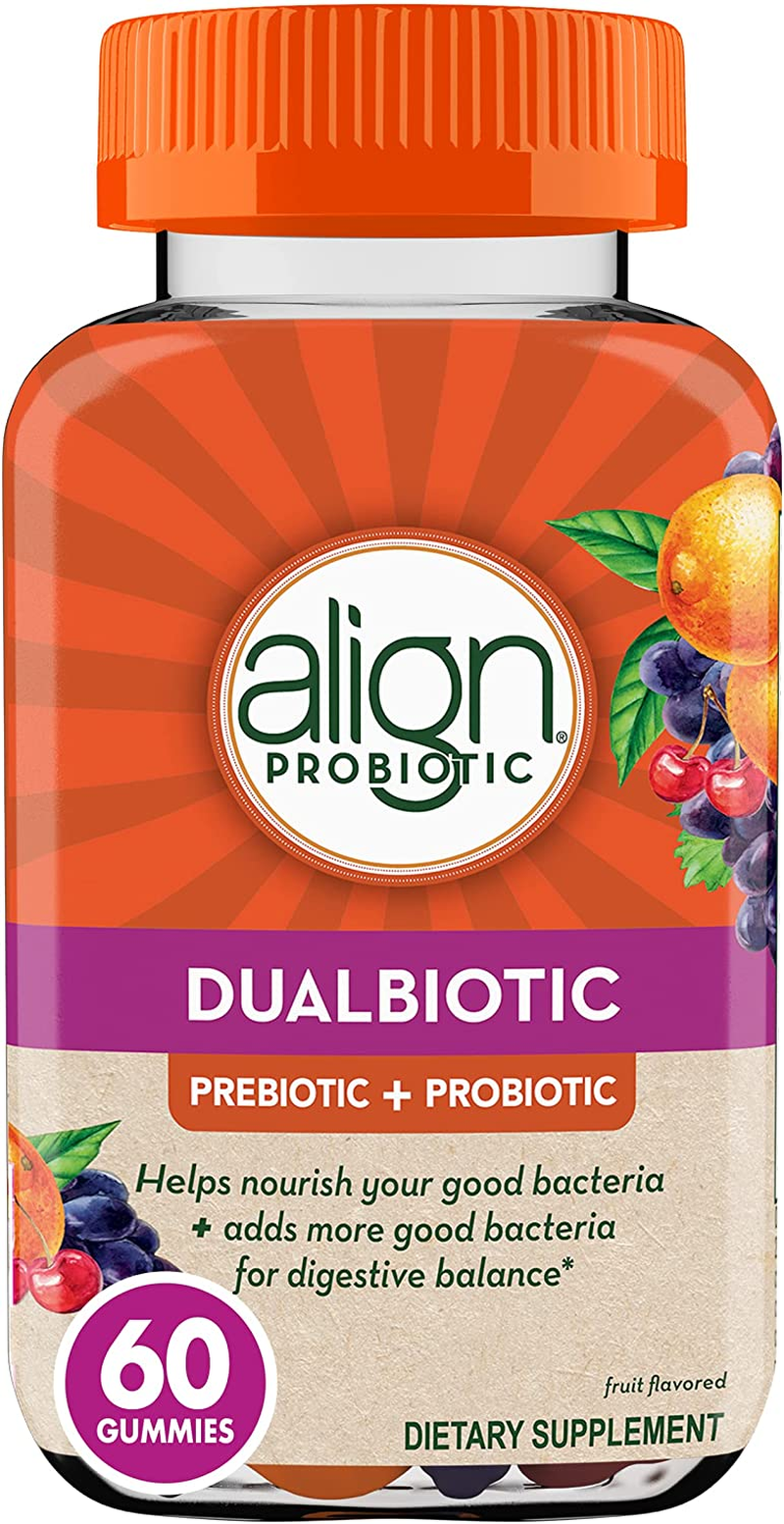 Dualbiotic, Prebiotic + Probiotic for Men and Women, Help Nourish and Add Good Bacteria for Digestive Support, Natural Fruit Flavors, 60 Gummies