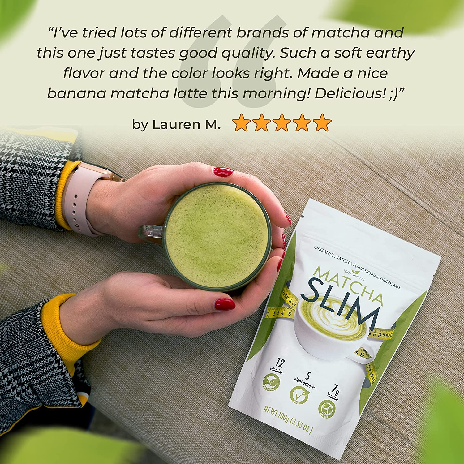 Matcha Slim - Energy Drink Mix Powder Supplement with Taurine & Spirulina 3.53Oz – Natural, Sugar Free, Vitamin Rich Green Tea Diet for Women, Men