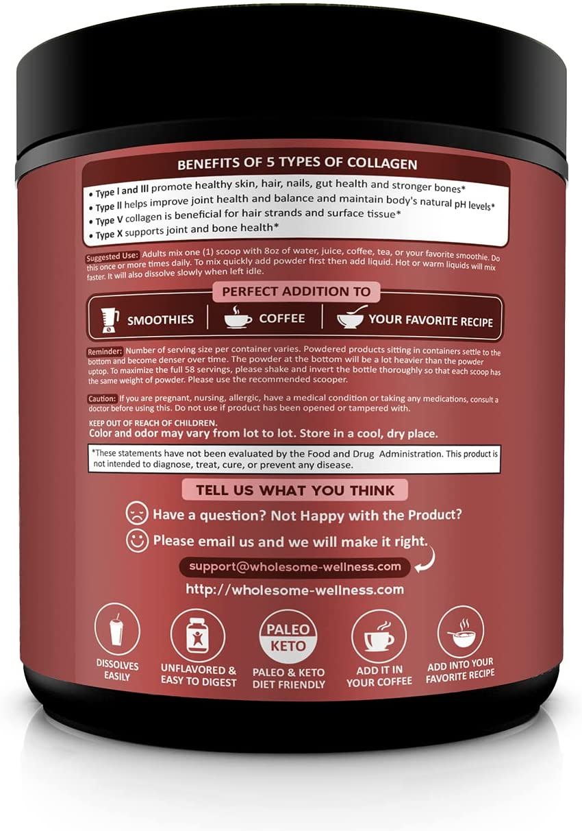 Multi Collagen Protein Powder Hydrolyzed (Type I II III V X) Grass-Fed All-In-One Super Bone Broth + Collagen Peptides - Premium Blend of Grass-Fed Beef, Chicken, Wild Fish, Eggshell Collagen