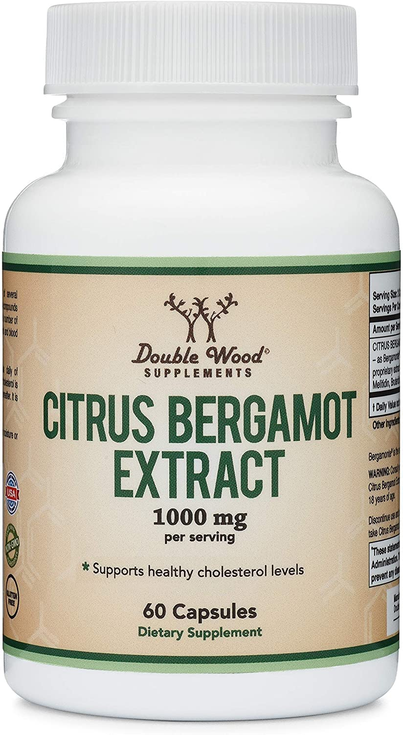 Citrus Bergamot Capsules 1,000Mg Servings (Patented Bergamonte Vegan Cholesterol Support Extract) Citrus Fruit Bioflavonoids Sourced from Italy and Manufactured in USA (60 Capsules) by Double Wood