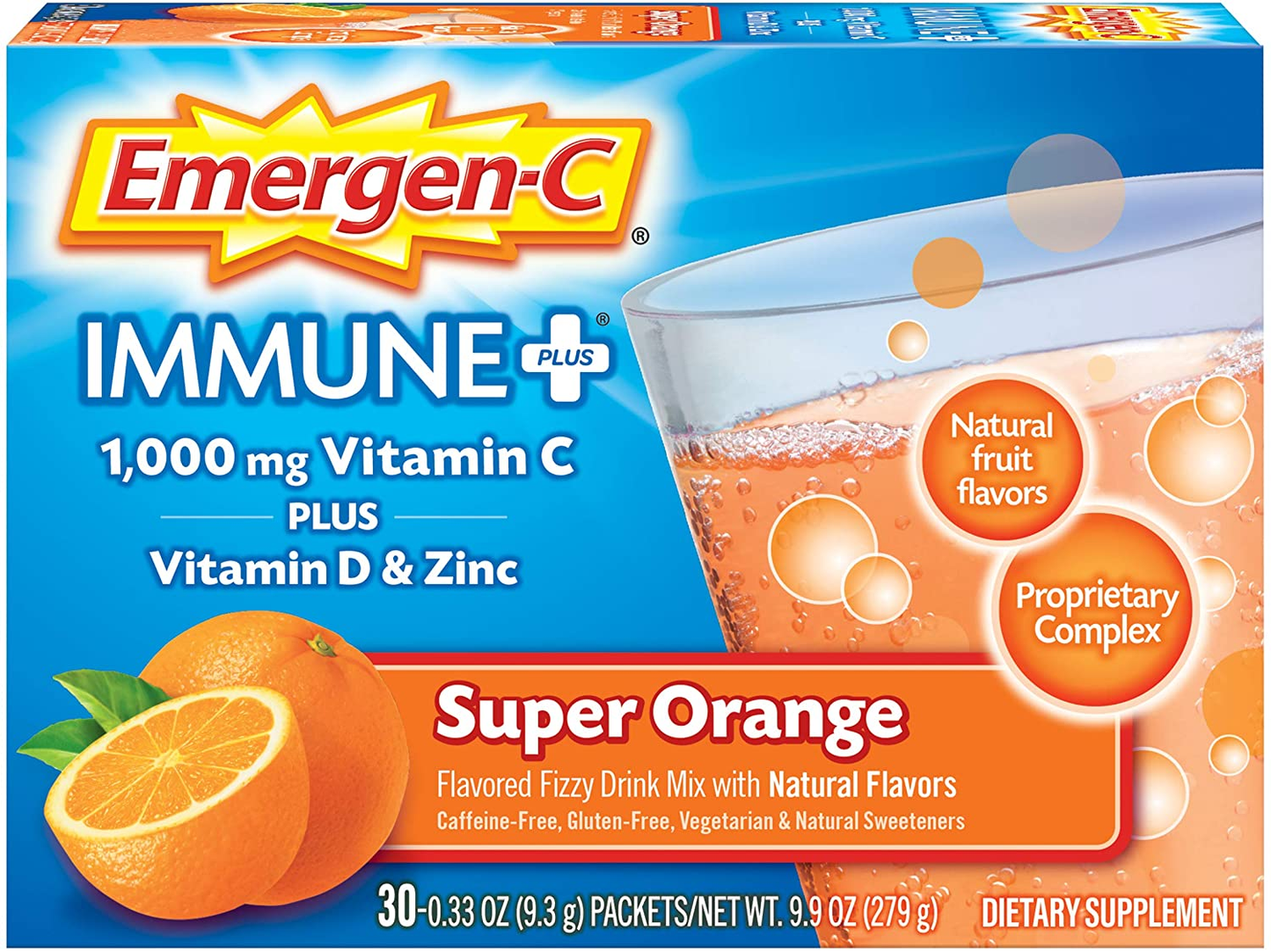 Immune+ 1000Mg Vitamin C Powder, with Vitamin D, Zinc, Antioxidants and Electrolytes for Immunity, Immune Support Dietary Supplement, Super Orange Flavor - 30 Count/1 Month Supply