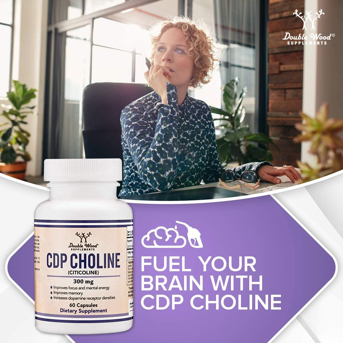 CDP Choline (Citicoline) Supplement, Pharmaceutical Grade, Manufactured in USA (60 Capsules 300Mg)