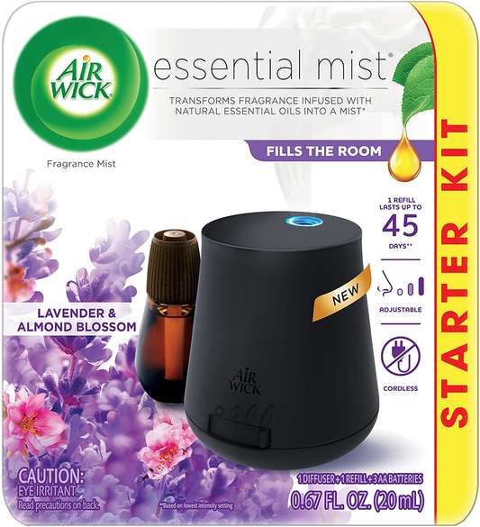 Essential Mist, Essential Oil Diffuser, Diffuser + 1 Refill, Lavender and Almond Blossom, Air Freshener, 2 Piece Set (Device May Vary)