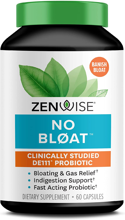 Zenwise No Bloat Supplement with Probiotics, Turmeric, and Digestive Enzymes - Bloating and Gas Relief - Ginger, Dandelion, and Cinnamon to Improve Digestion for Women & Men - Vegan Formula - 60 Count