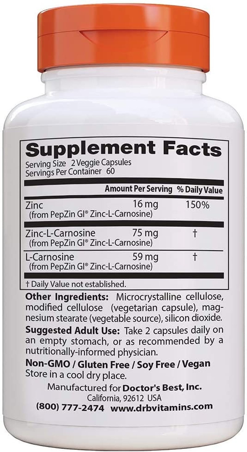 Pepzin GI, Zinc-L-Carnosine Complex, Non-Gmo, Vegan, Gluten Free, Soy Free, Digestive Support, 120 Veggie Caps