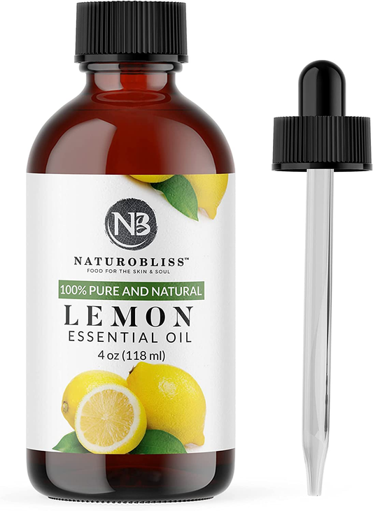 Naturobliss 100% Pure Lemon Essential Oil Therapeutic Grade Premium Quality (4 Fl. Oz) with Glass Dropper, Perfect for Aromatherapy