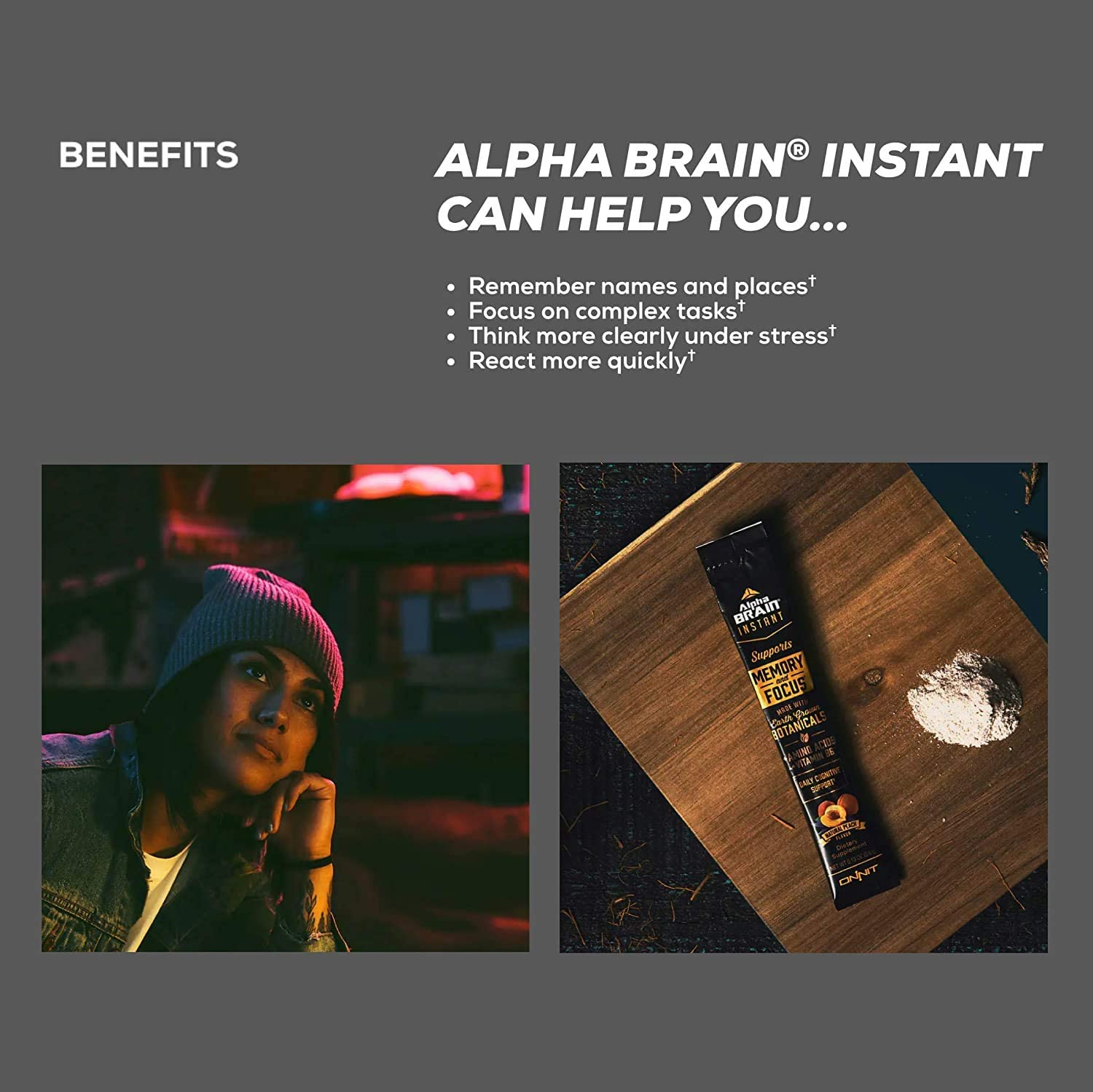 Alpha Brain Instant - Meyer Lemon Flavor - Nootropic Brain Booster Memory Supplement - Brain Support for Focus, Energy & Clarity - Alpha GPC Choline, Cats Claw, L-Theanine, Bacopa - 30Ct