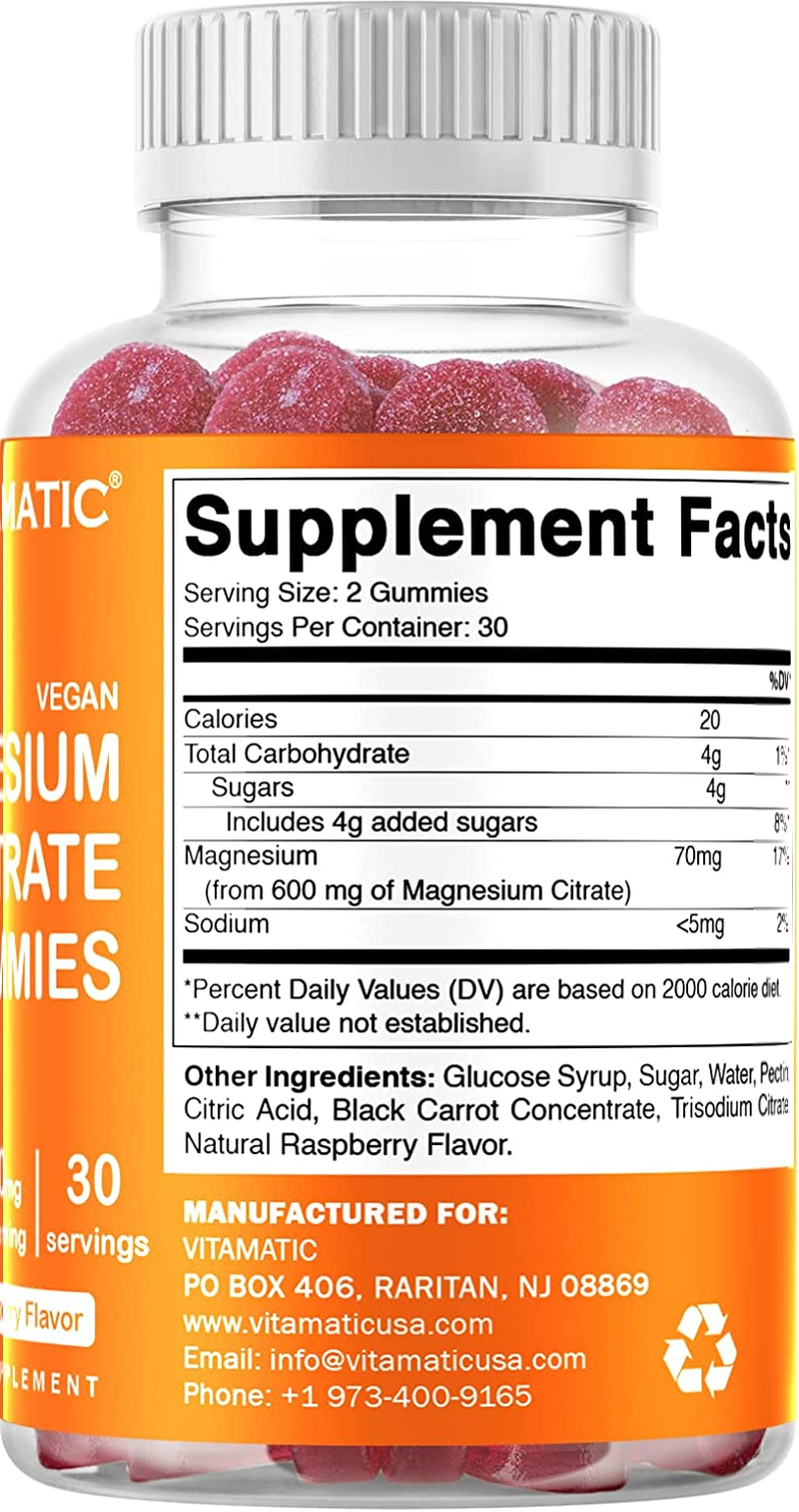 Magnesium Citrate Gummies 600Mg per Serving - 60 Vegan Gummies - Promotes Healthy Relaxation, Muscle, Bone, & Energy Support (60 Gummies (Pack of 1))