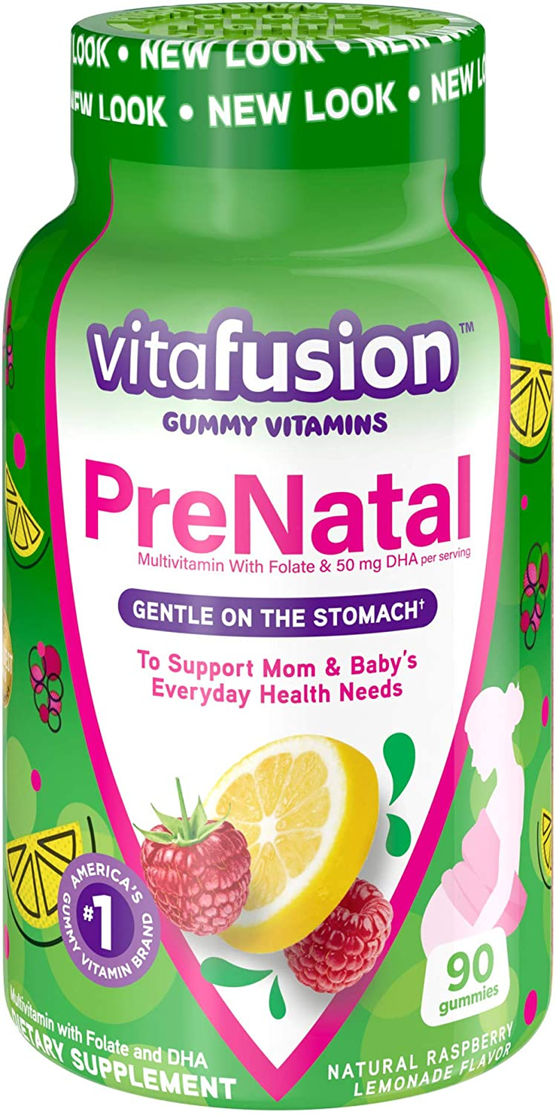 Prenatal Gummy Vitamins, Lemon & Raspberry Lemonade Flavored Pregnancy Vitamins for Women, 90 Count